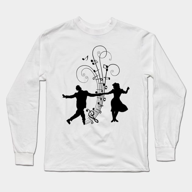 1940s Swing Dancers Music Silhouettes Long Sleeve T-Shirt by Art by Deborah Camp